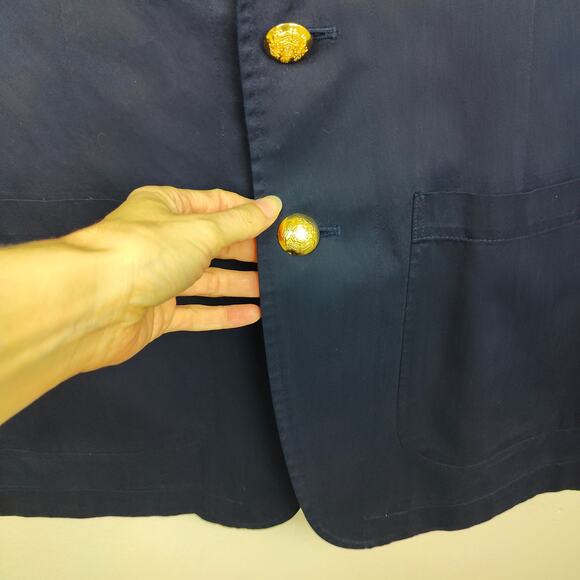 Vintage 90s Lauren Ralph Lauren Blazer Mens Medium Navy Blue Logo Emblem Preppy - Picture 4 of 9